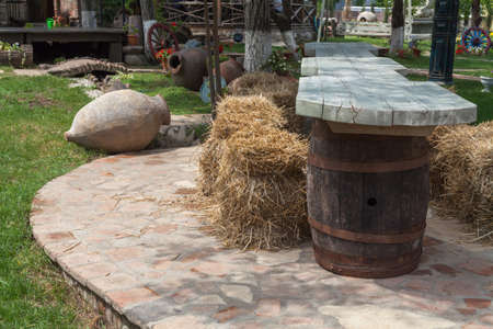 yard in the village in summer time