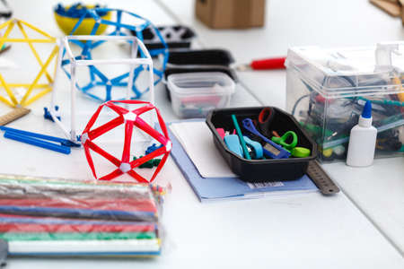 Still life of developing objects for children's creativity and hobbies of adults on street