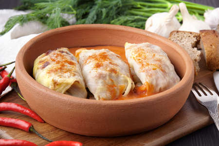 Cabbage rolls with tomato sauce