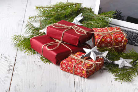 Secret Santa surprises. Christmas celebration in the officeの写真素材