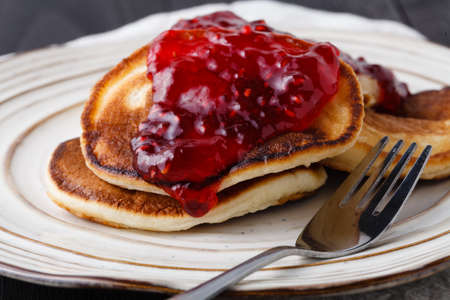 Close up image of pancakes with jamの写真素材