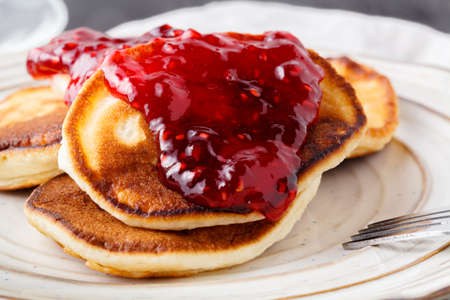 Close up image of pancakes with jamの写真素材