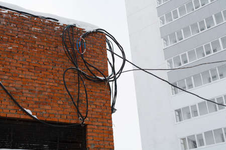 Dangerous and poor electrical wiringの写真素材