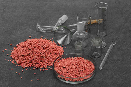 pile of pink fertilizer for plantsの写真素材