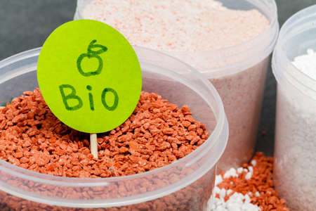 add Mineral Chemical fertilizer in soli help plant to growの写真素材