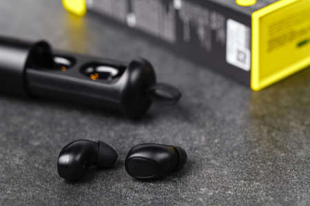 Sport waterproof cordless earphones for every day listening musicの写真素材