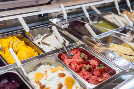 Classic Italian gourmet gelato ice cream display in shop