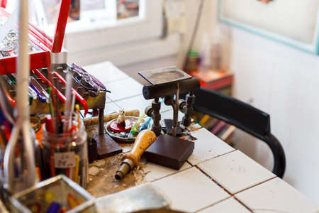 Glass craftsman workplace  in a Murano workshop, Veniceの写真素材