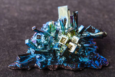 Close macro photograph of an artificially synthesized bismuth crystalの写真素材