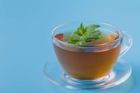 Black Mint tea. Mint in glass cupの写真素材