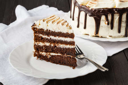 Souffle cake with chocolate sauce and coffeeの写真素材