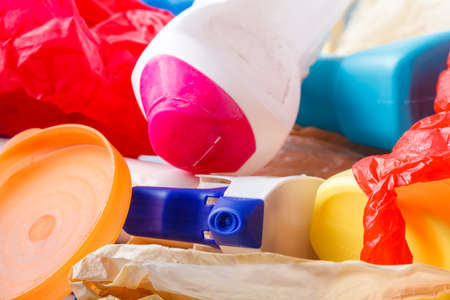 plastic bottle in recycle bin,waste management conceptの写真素材