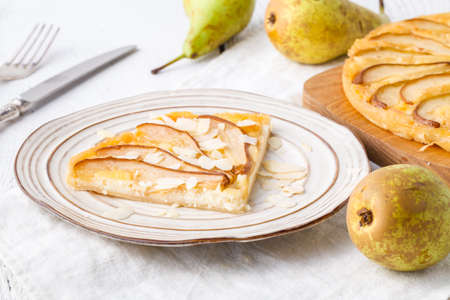 French quiche stuffed with blue cheese and pears, very delicious and tasty cakeの写真素材