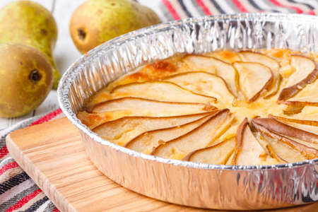 French quiche stuffed with blue cheese and pears, very delicious and tasty cakeの写真素材