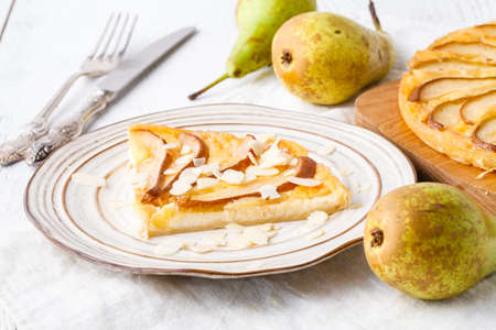 French quiche stuffed with blue cheese and pears, very delicious and tasty cakeの写真素材