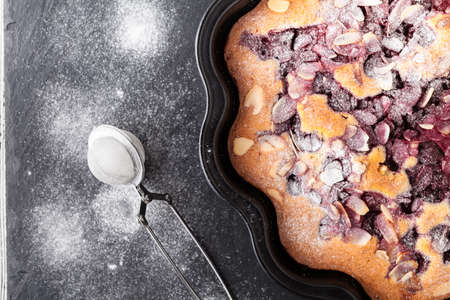 Almond and raspberry cake, Bakewell tart. Traditional British pastryの写真素材