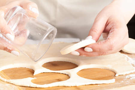 Making festive gingerbread dough on a baking sheetの写真素材