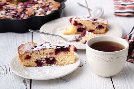 reakfast with bakery goods, tart, Morning teaの写真素材