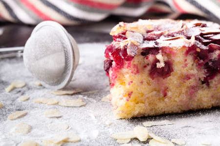Almond and raspberry cake, Bakewell tart. Traditional British pastryの写真素材