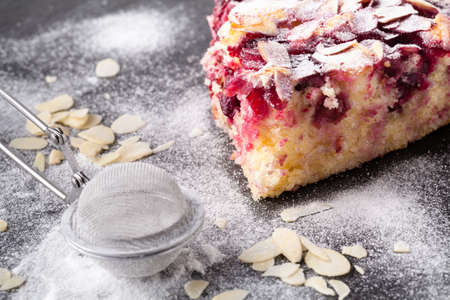 Almond and raspberry cake, Bakewell tart. Traditional British pastryの写真素材