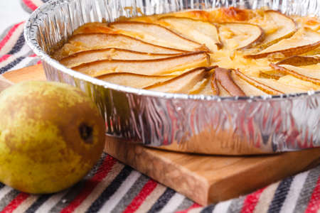 French quiche stuffed with blue cheese and pears, very delicious and tasty cakeの写真素材