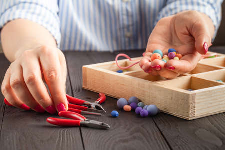 DIY Tools, Bracelet and Necklace Accessories from Stone Beads with Copy Spaceの写真素材