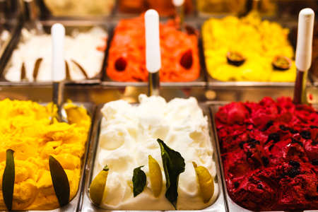 italian gourmet gelatto ice cream display in shop window