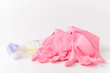 Cleaning set of different items for kitchen, bathroom and other rooms. Copy space. Cleaning service conceptの写真素材