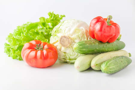 Cucumbers and tomatoes for diet and healthy eating. Fresh vegetablesの写真素材