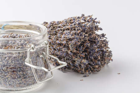 Dried lavander bouquet on white background, copy spaceの写真素材