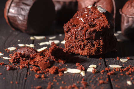 Chocolate muffins with crispy top (selective focus)の写真素材