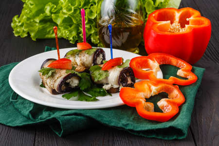 Eggplant rolls with cheese. Georgian cuisineの写真素材