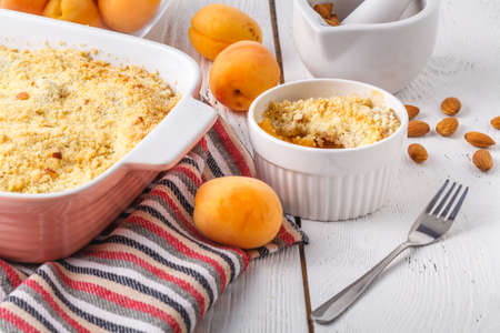 Homemade mix apricot crumble. Healthy breakfast conceptの写真素材