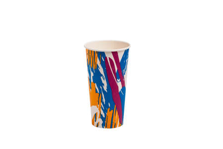 Colorful paper cup isolated on whiteの写真素材