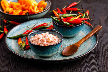 Rose salt and chili papper, asian cousineの写真素材