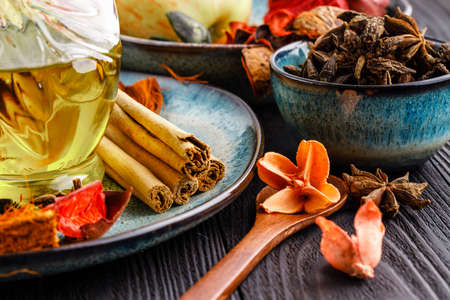Star anise with cinnamon for cookingの写真素材