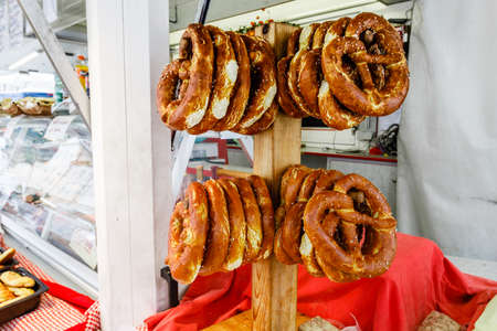 Traditiona bavarian bread on street marketの写真素材