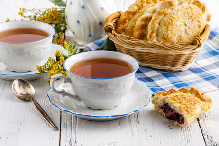 Afternoon tea at home tableの写真素材