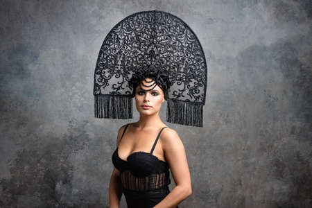 Russian style woman fashion model in kokoshnikの写真素材