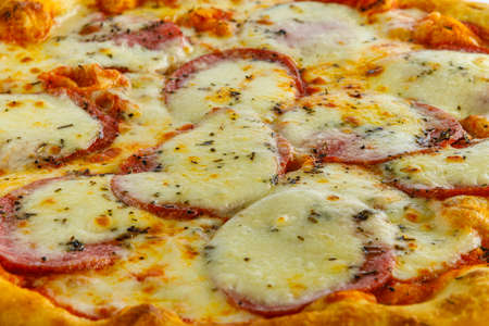 Close up view of detail fresh and very tasty pizzaの写真素材