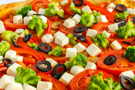 Close up view of detail fresh and very tasty pizzaの写真素材