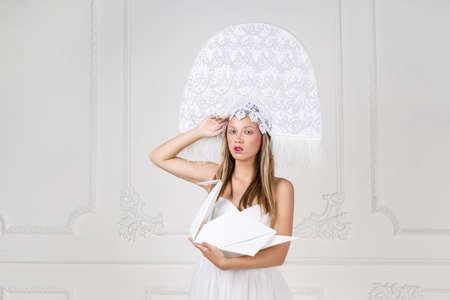 fashion portrait of young elegant woman. Studio shotの写真素材