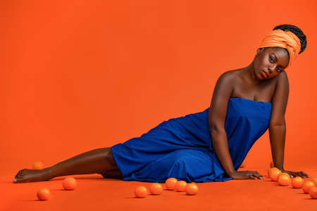 Summer portrait of African American Fashion modelの写真素材