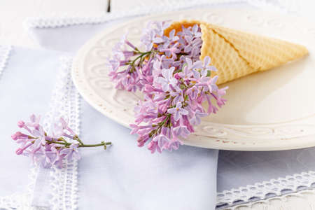 romantic bouquet of fresh spring lilacsの写真素材