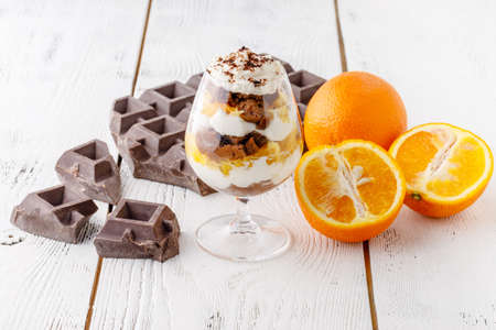 Trifle with fresh orange for breakfastの写真素材