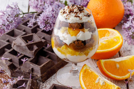 Trifle with fresh orange for breakfastの写真素材