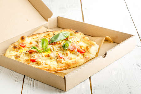 pizza in the in delivery box you can put your writing on the boxの写真素材