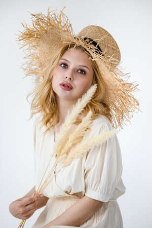 portrait of young modern girl with nude makeup, beauty salon conceptの写真素材