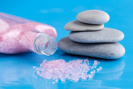 Sea salt for bath. Daily care concept, relax and rest, bath procedureの写真素材