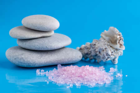 Sea salt for bath. Daily care concept, relax and rest, bath procedureの写真素材